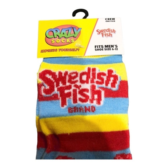 Buy 1 get 1 free Swedish fish color block striped‎ fun gag gift crew socks new - Picture 2 of 16